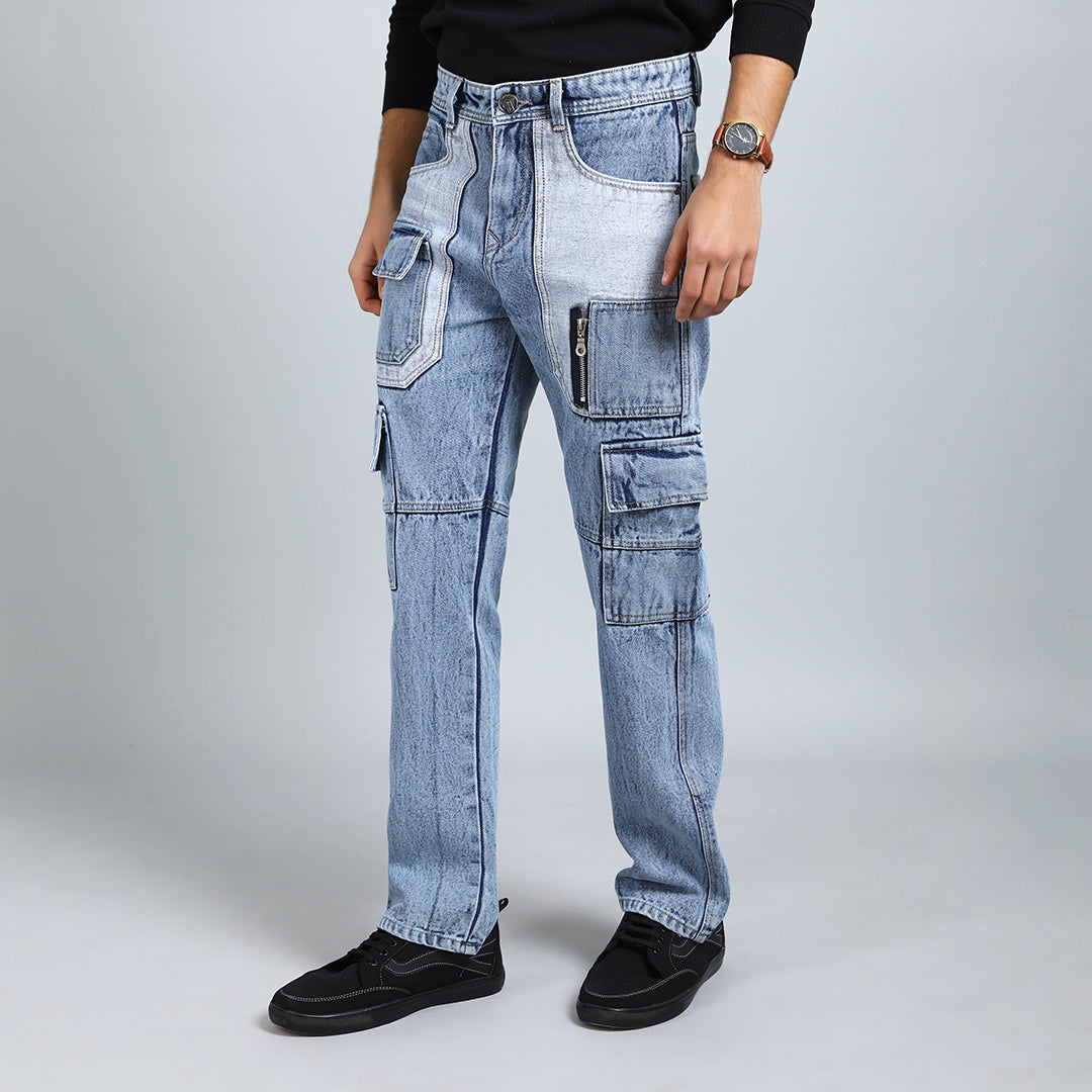 CARGO BLUE RISE BAGGY FIT JEAN TEDDY 4788-2